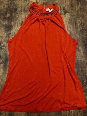 Michael Kors Women's Bright Orange Studded Halter Neck Top - Medium